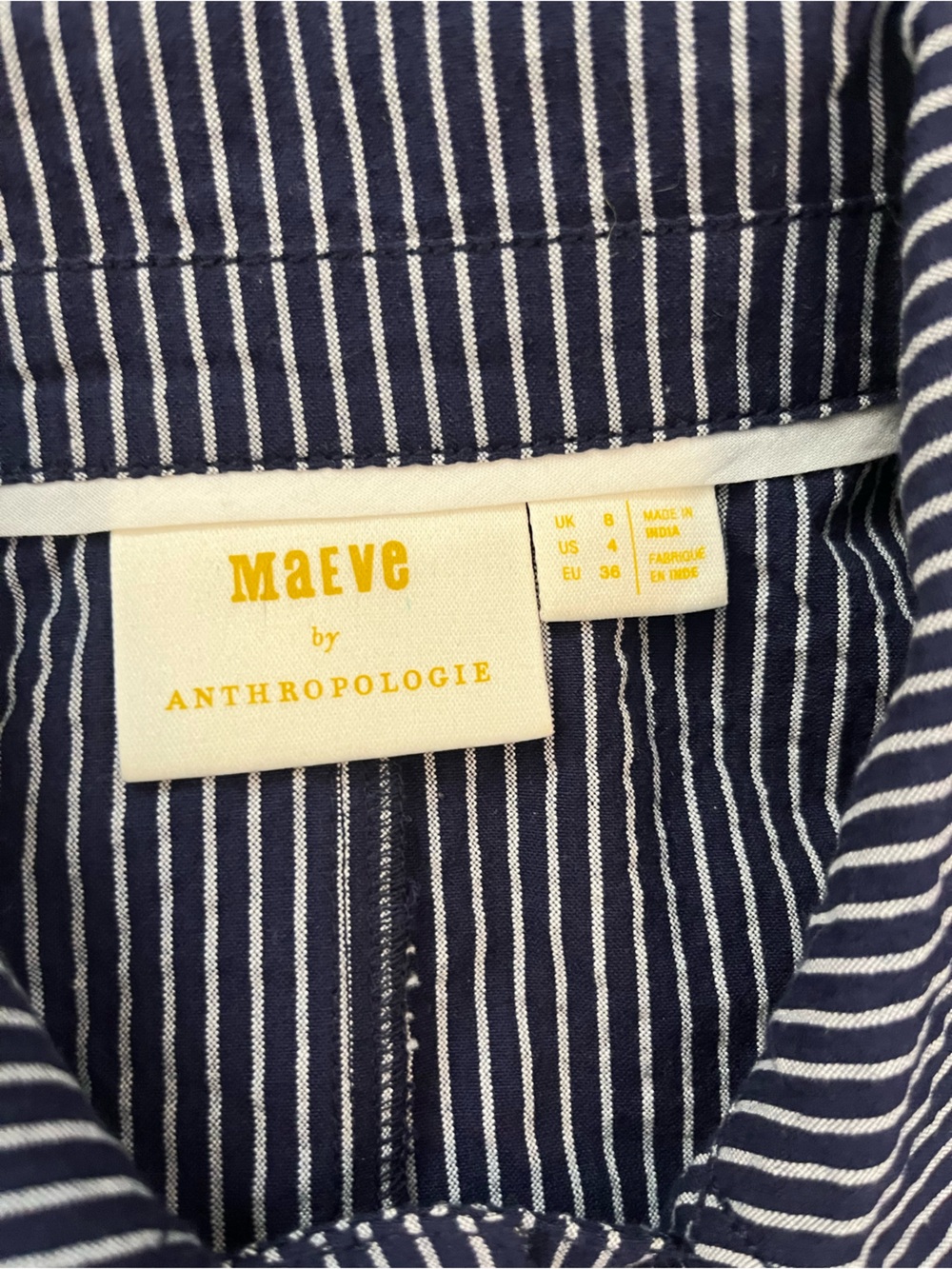 Maeve Anthropologie Navy pinstripe button down Sleeveless Wide-Leg Jumpsuit 4 - Picture 4 of 10